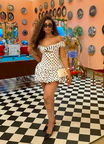 Cute A Line Straps Polka Dot Satin Short Homecoming Dress Cocktail Dress HZ1023